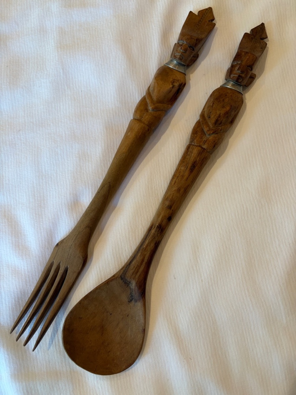 Vintage African Tribal Handcrafted Wooden Salad Serving Set Safari Theme